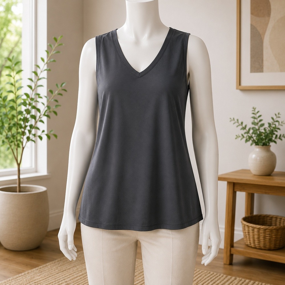 NWT Attitudes by Renee Tank Top Womens Black V-Neck Sleeveless Stretch